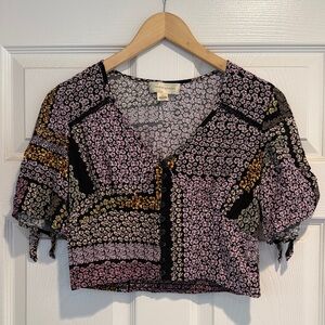 Band of Gypsies Floral Striped Patchwork Blouse - Crop Top